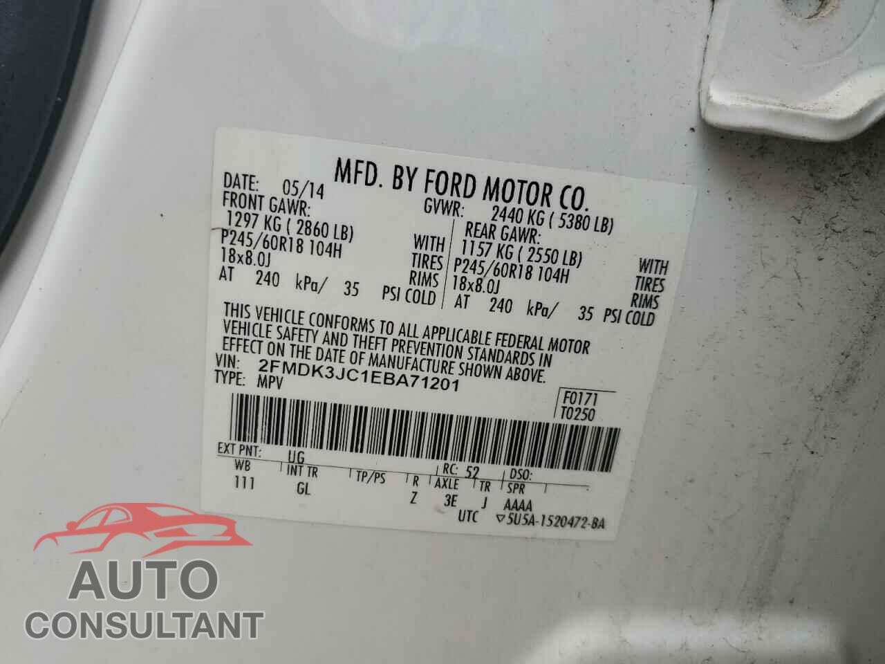 FORD EDGE 2014 - 2FMDK3JC1EBA71201