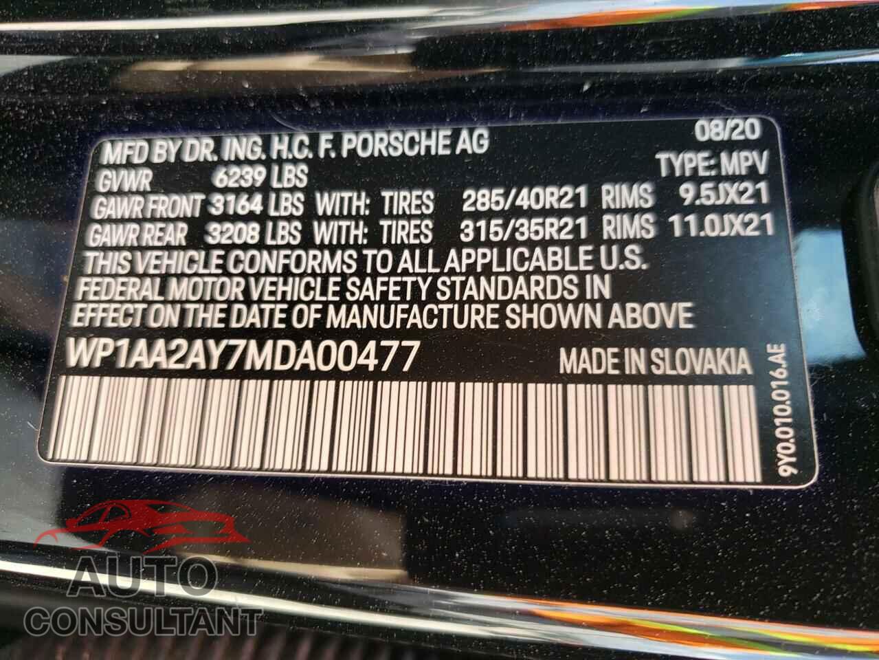 PORSCHE CAYENNE 2021 - WP1AA2AY7MDA00477