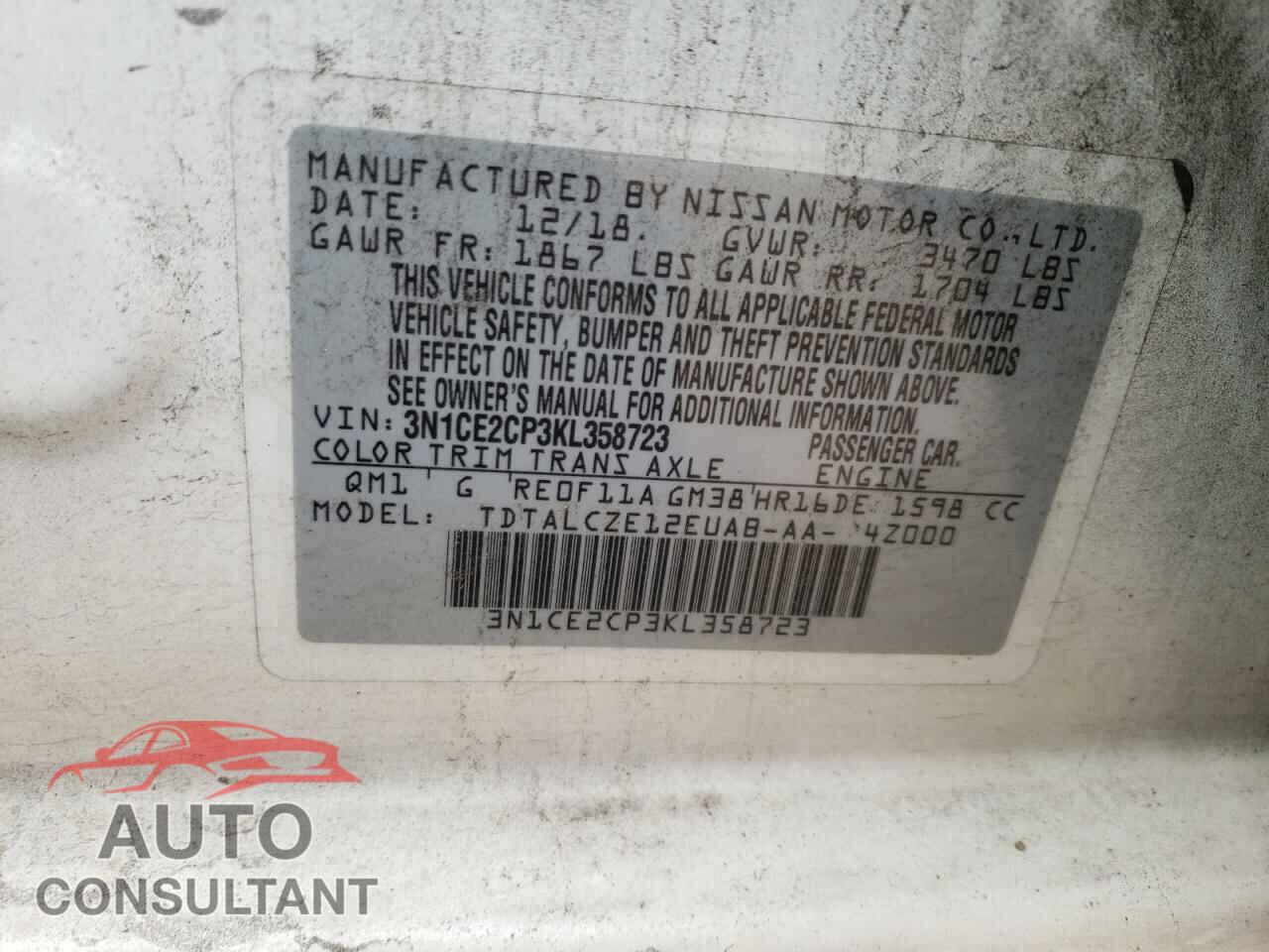 NISSAN VERSA 2019 - 3N1CE2CP3KL358723