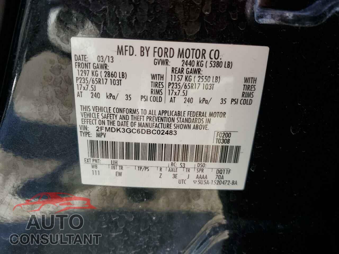FORD EDGE 2013 - 2FMDK3GC6DBC02483