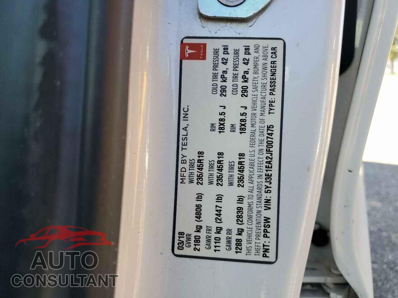 TESLA MODEL 3 2018 - 5YJ3E1EA2JF007475