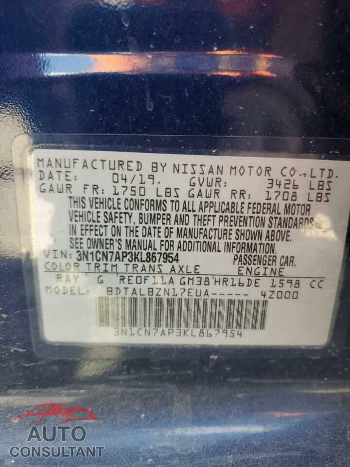 NISSAN VERSA 2019 - 3N1CN7AP3KL867954