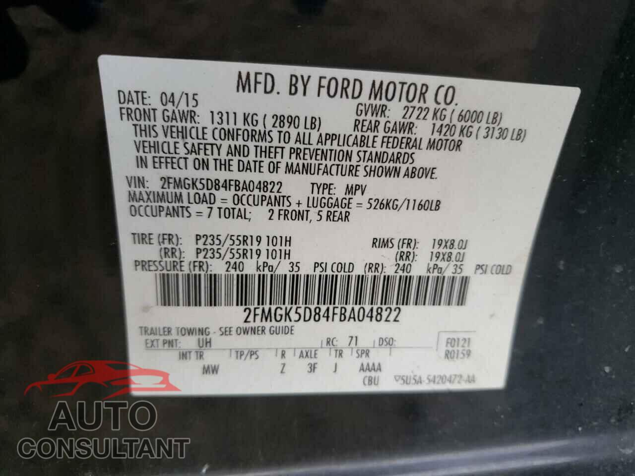 FORD FLEX 2015 - 2FMGK5D84FBA04822