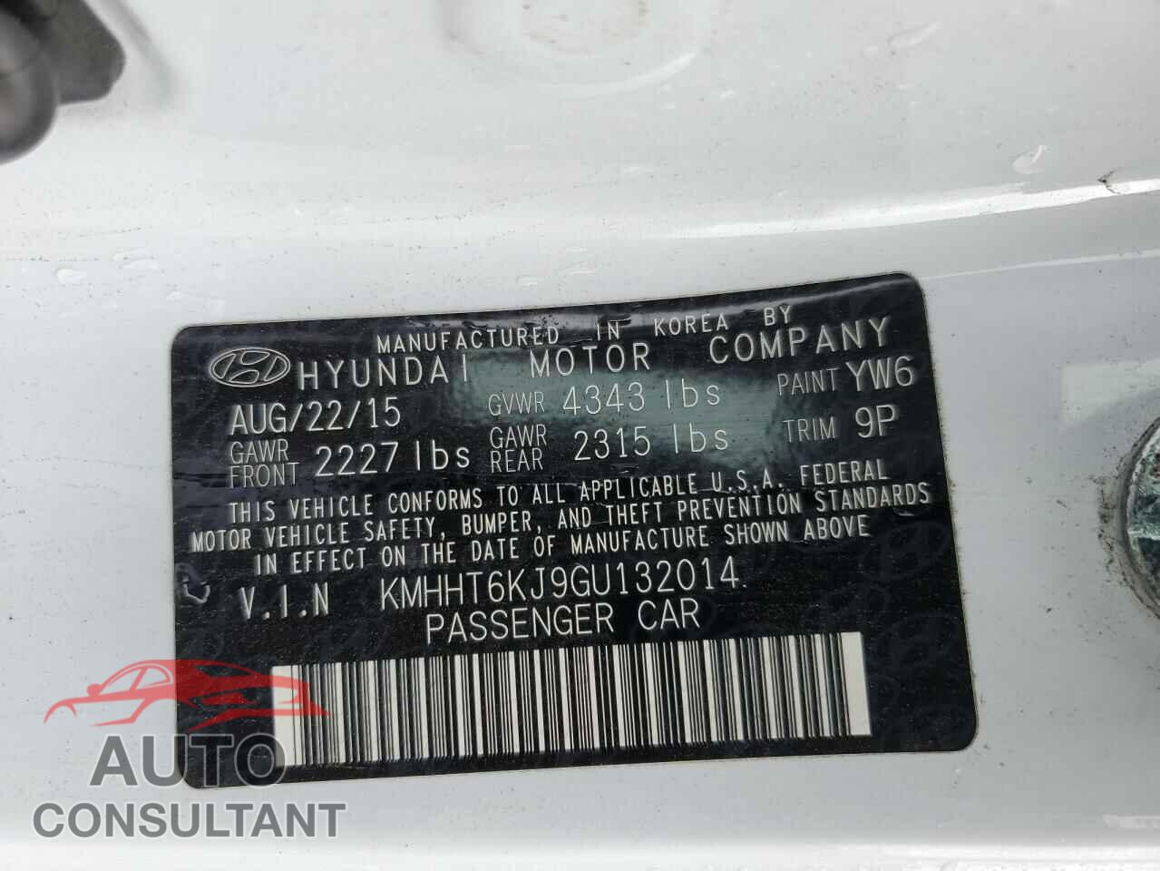 HYUNDAI GENESIS 2016 - KMHHT6KJ9GU132014