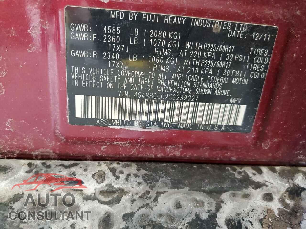 SUBARU OUTBACK 2012 - 4S4BRCCC2C3239327
