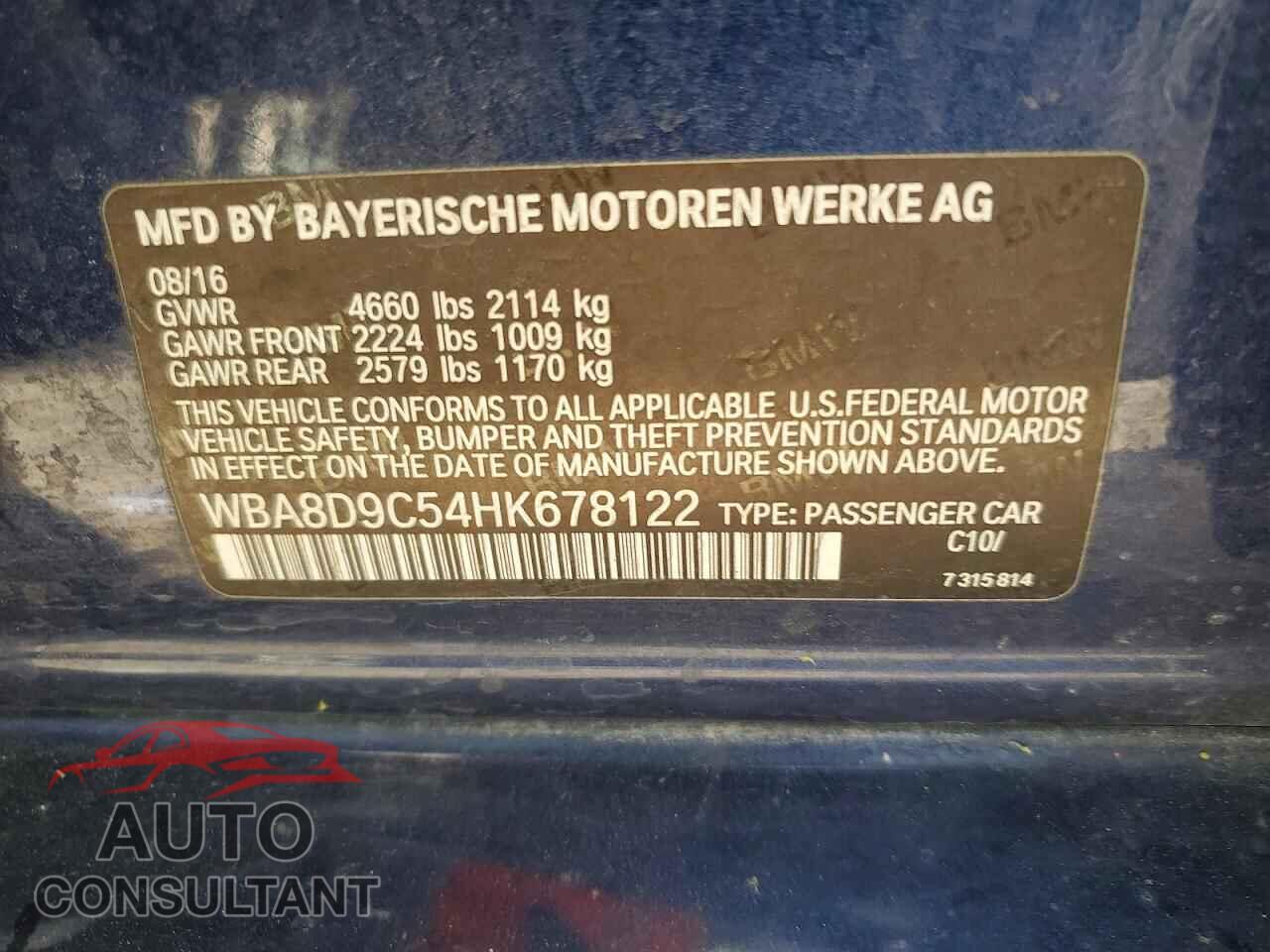 BMW 3 SERIES 2017 - WBA8D9C54HK678122