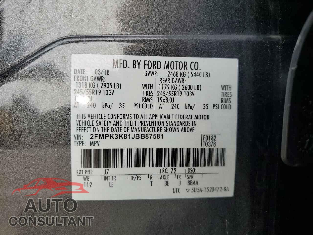 FORD EDGE 2018 - 2FMPK3K81JBB87581