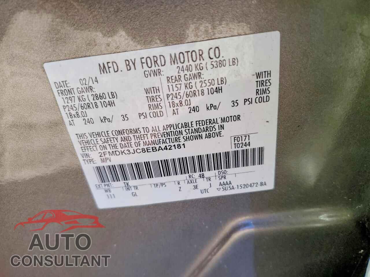 FORD EDGE 2014 - 2FMDK3JC8EBA42181