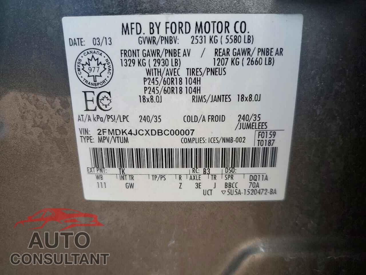 FORD EDGE 2013 - 2FMDK4JCXDBC00007