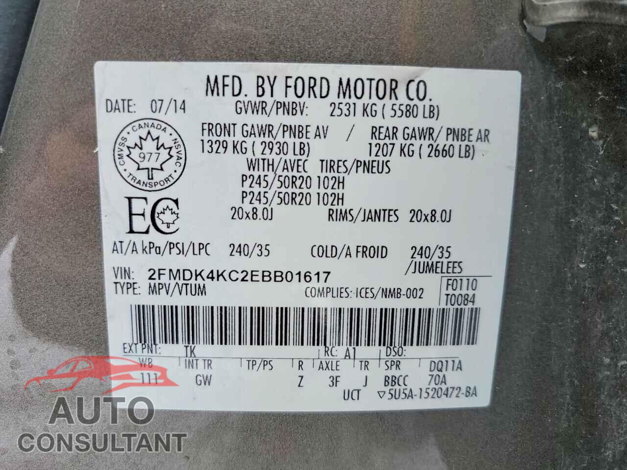 FORD EDGE 2014 - 2FMDK4KC2EBB01617