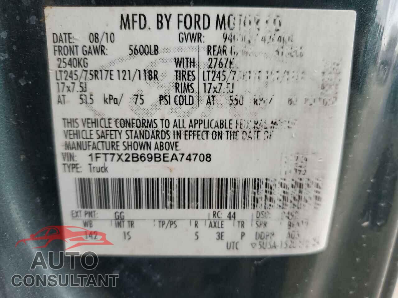 FORD F250 2011 - 1FT7X2B69BEA74708