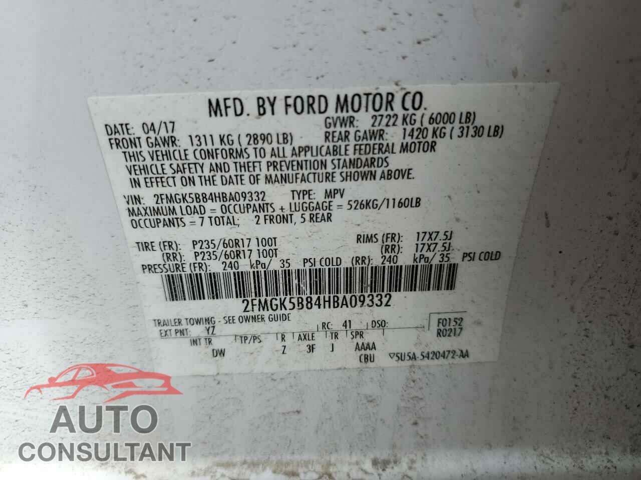FORD FLEX 2017 - 2FMGK5B84HBA09332