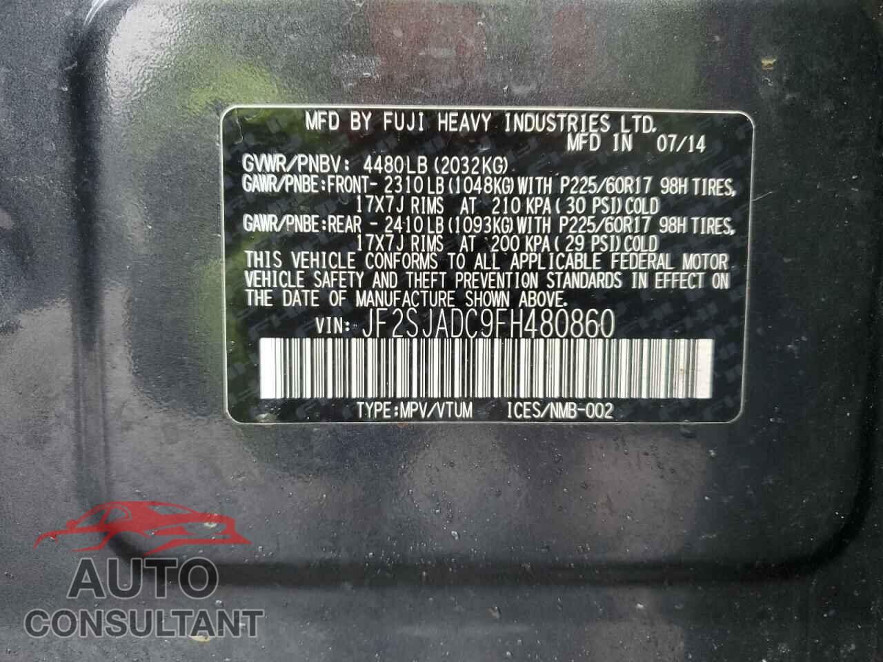 SUBARU FORESTER 2015 - JF2SJADC9FH480860