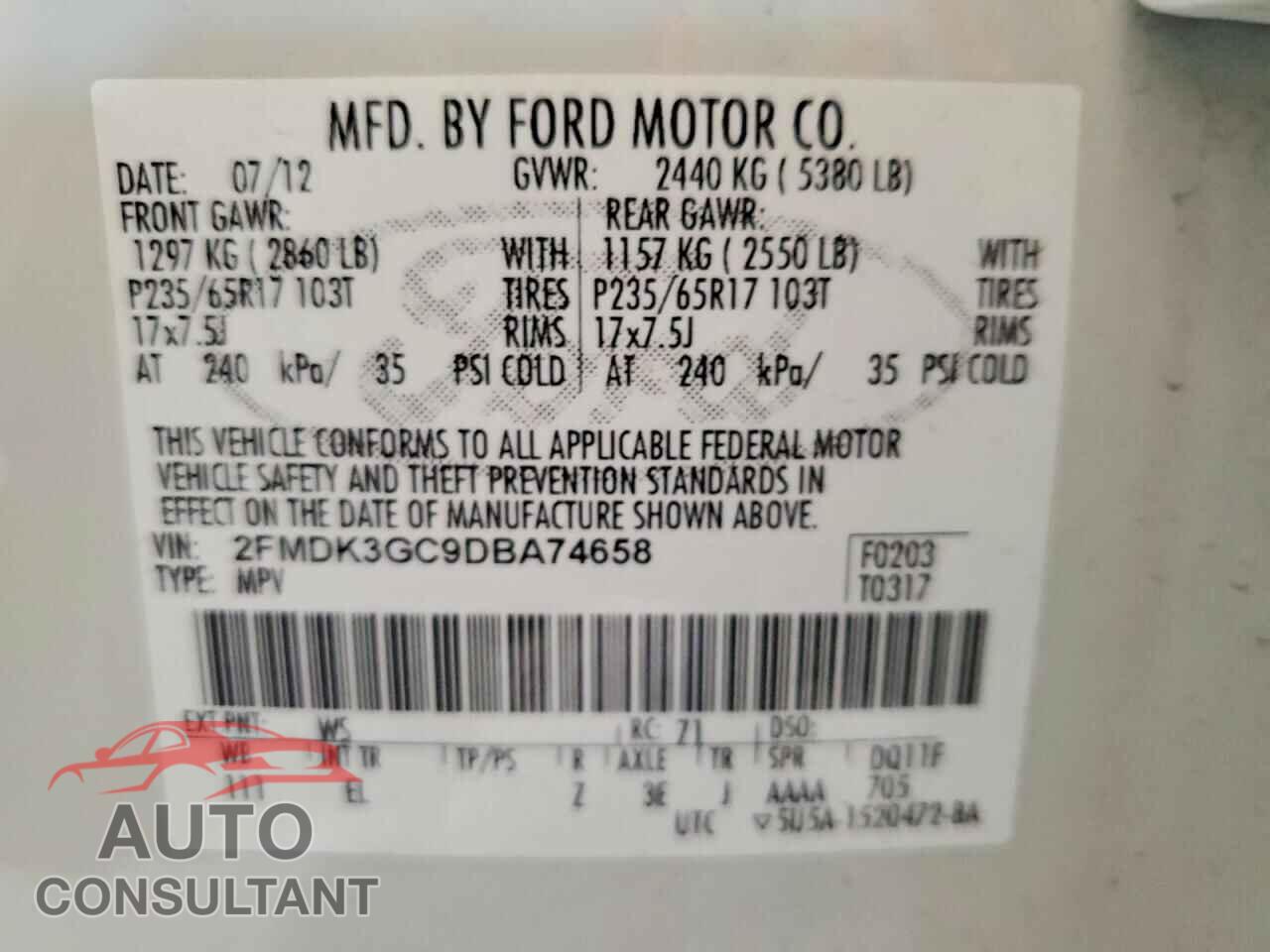 FORD EDGE 2013 - 2FMDK3GC9DBA74658