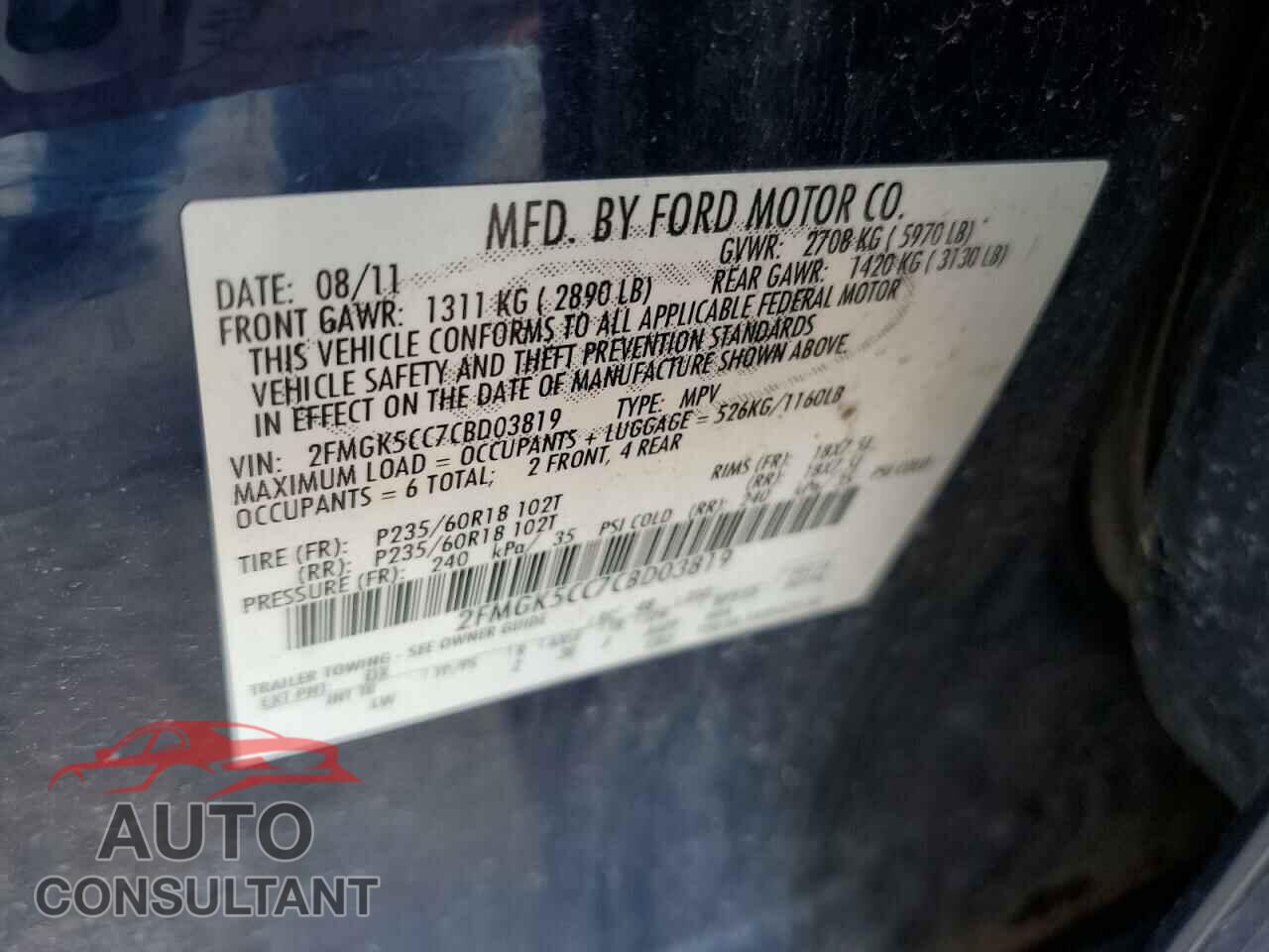 FORD FLEX 2012 - 2FMGK5CC7CBD03819