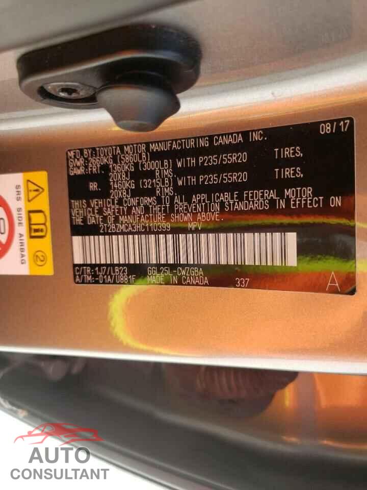 LEXUS RX350 2017 - 2T2BZMCA3HC110399