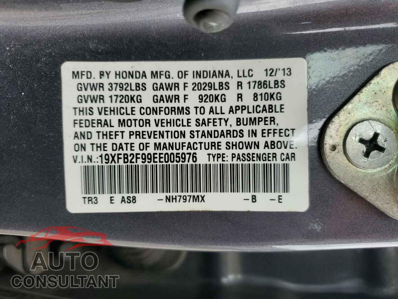 HONDA CIVIC 2014 - 19XFB2F99EE005976