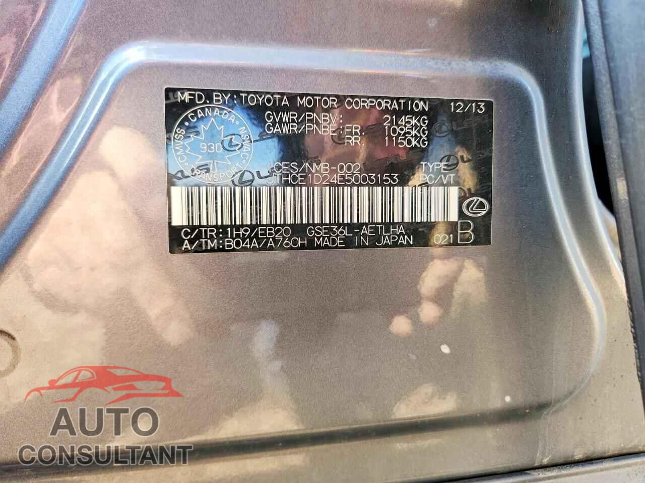 LEXUS IS 2014 - JTHCE1D24E5003153