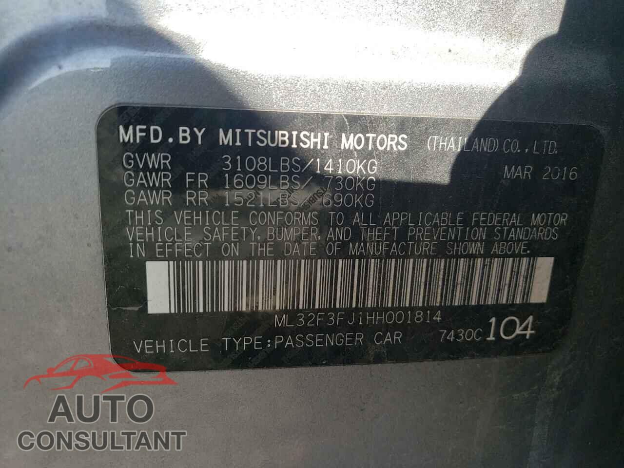 MITSUBISHI MIRAGE 2017 - ML32F3FJ1HH001814