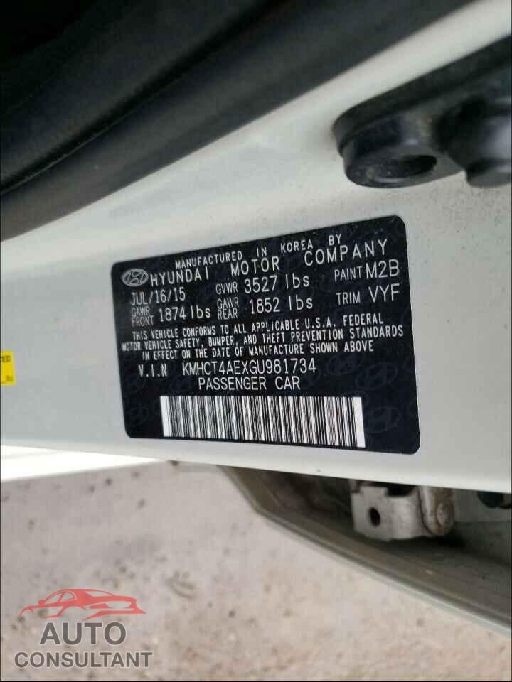 HYUNDAI ACCENT 2016 - KMHCT4AEXGU981734