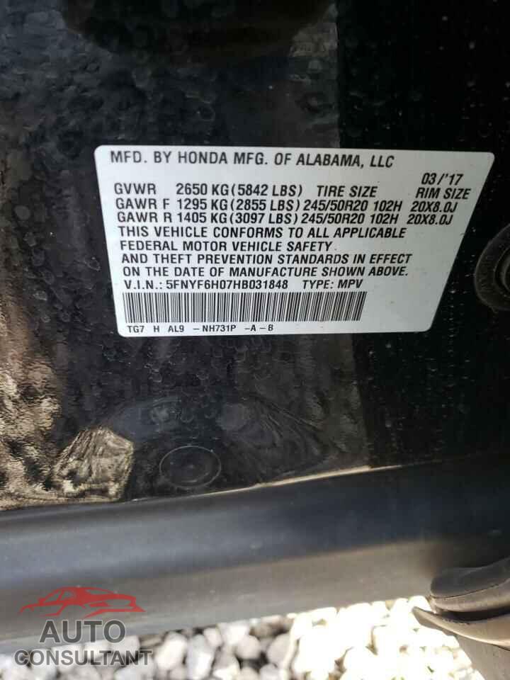 HONDA PILOT 2017 - 5FNYF6H07HB031848
