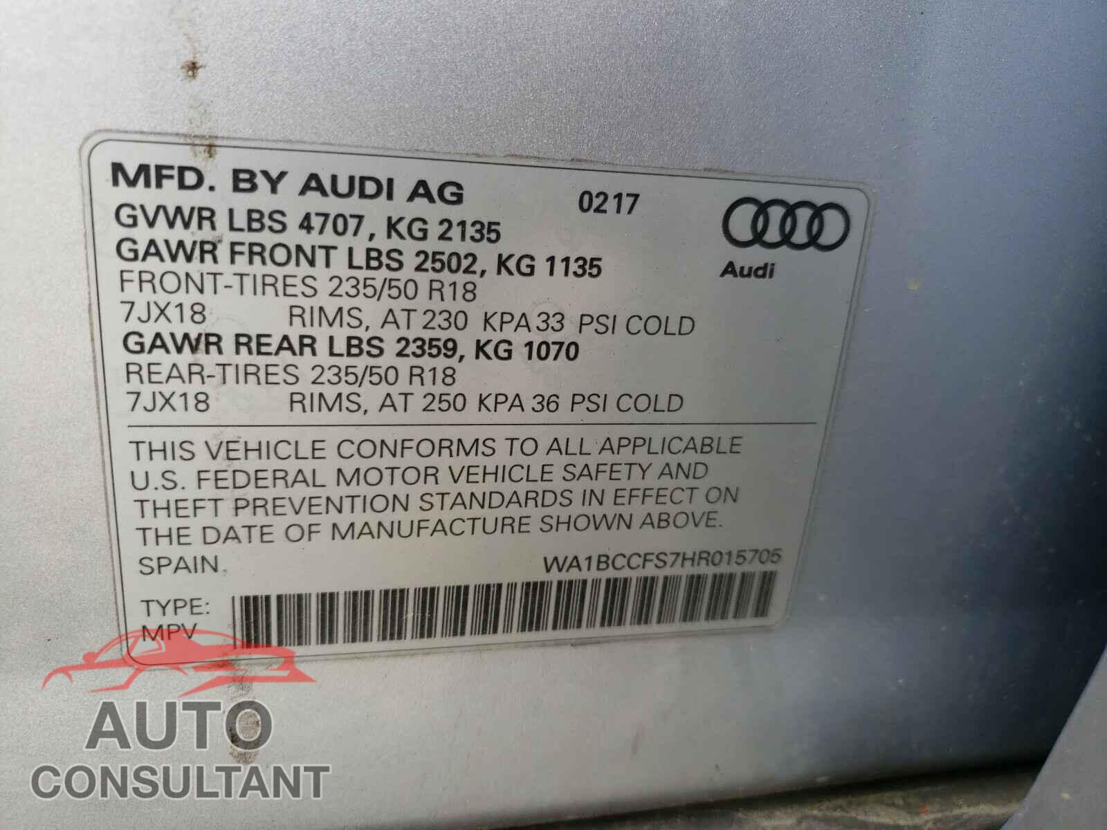 AUDI Q3 2017 - WA1BCCFS7HR015705