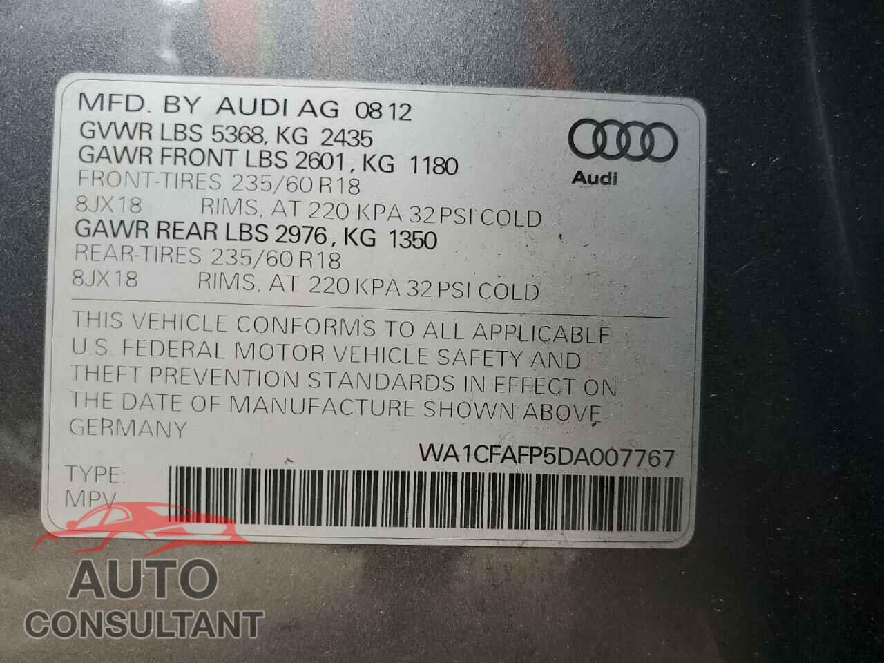 AUDI Q5 2013 - WA1CFAFP5DA007767