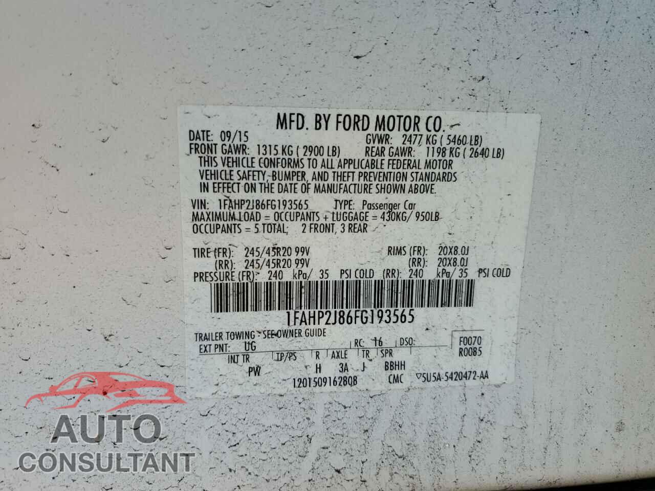 FORD TAURUS 2015 - 1FAHP2J86FG193565