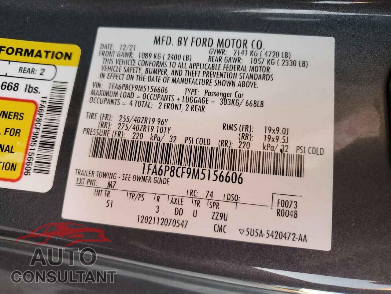 FORD MUSTANG 2021 - 1FA6P8CF9M5156606