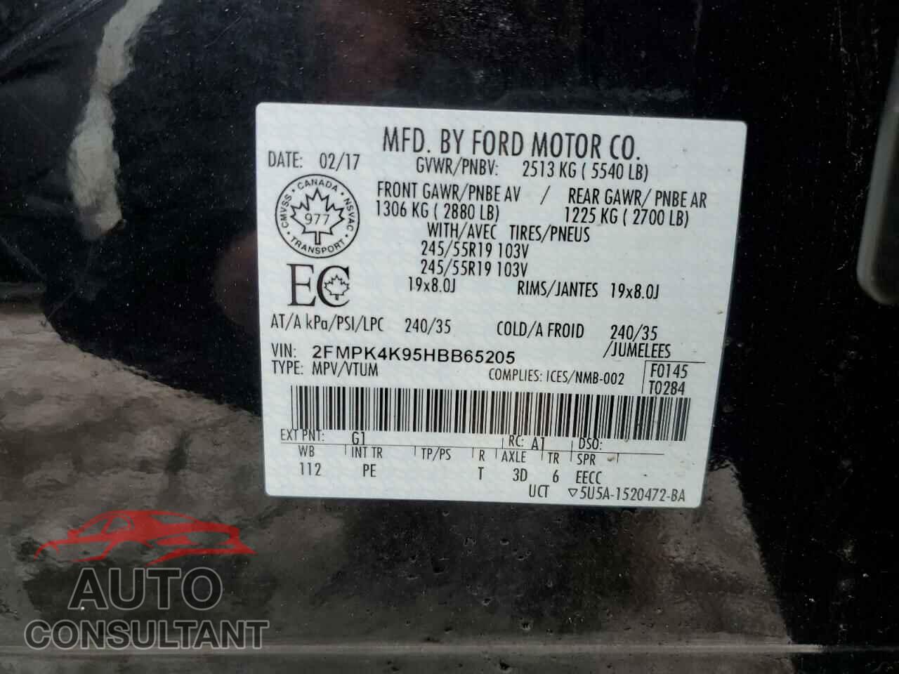 FORD EDGE 2017 - 2FMPK4K95HBB65205