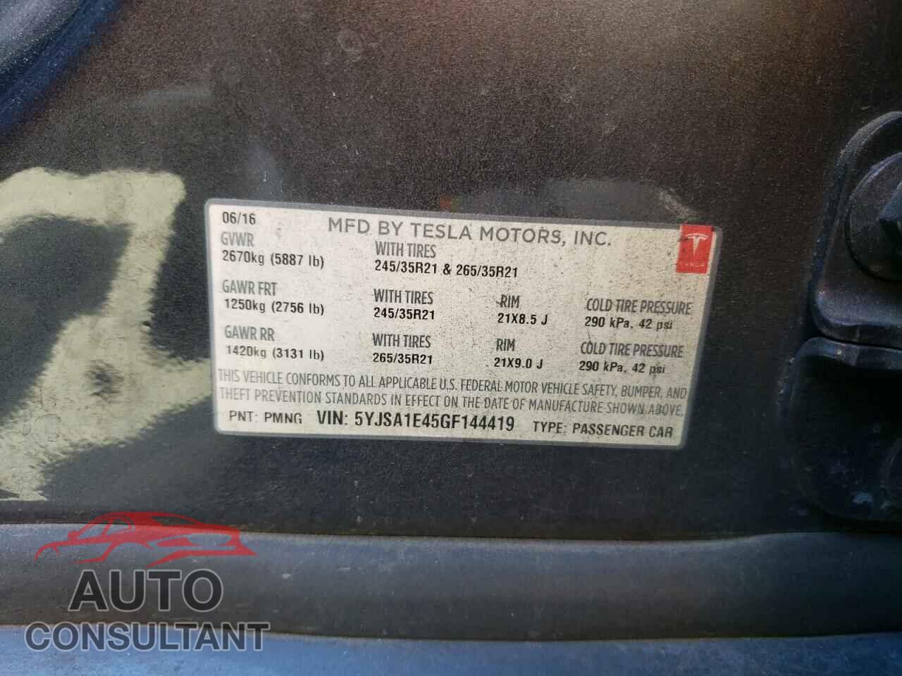 TESLA MODEL S 2016 - 5YJSA1E45GF144419