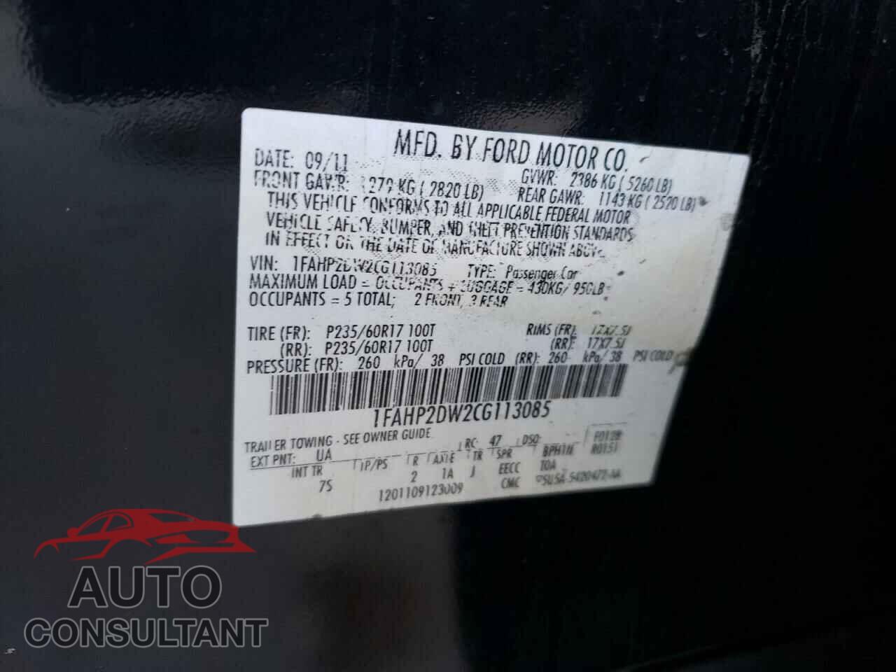 FORD TAURUS 2012 - 1FAHP2DW2CG113085