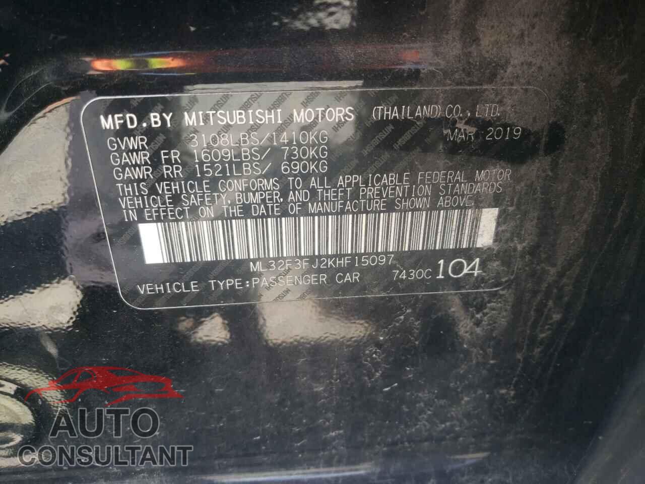 MITSUBISHI MIRAGE 2019 - ML32F3FJ2KHF15097