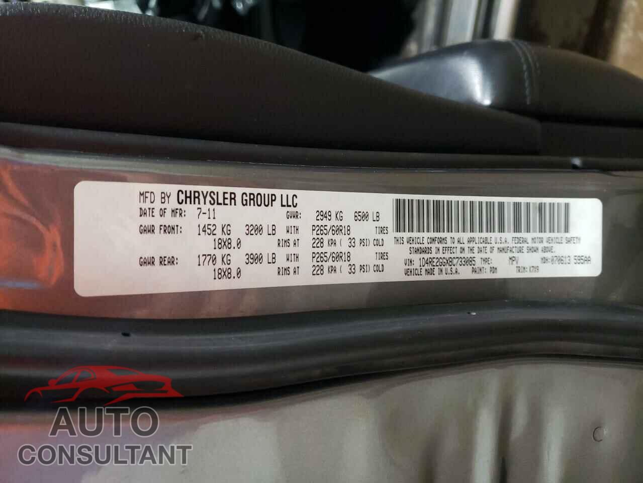DODGE DURANGO 2011 - 1D4RE2GGXBC733085