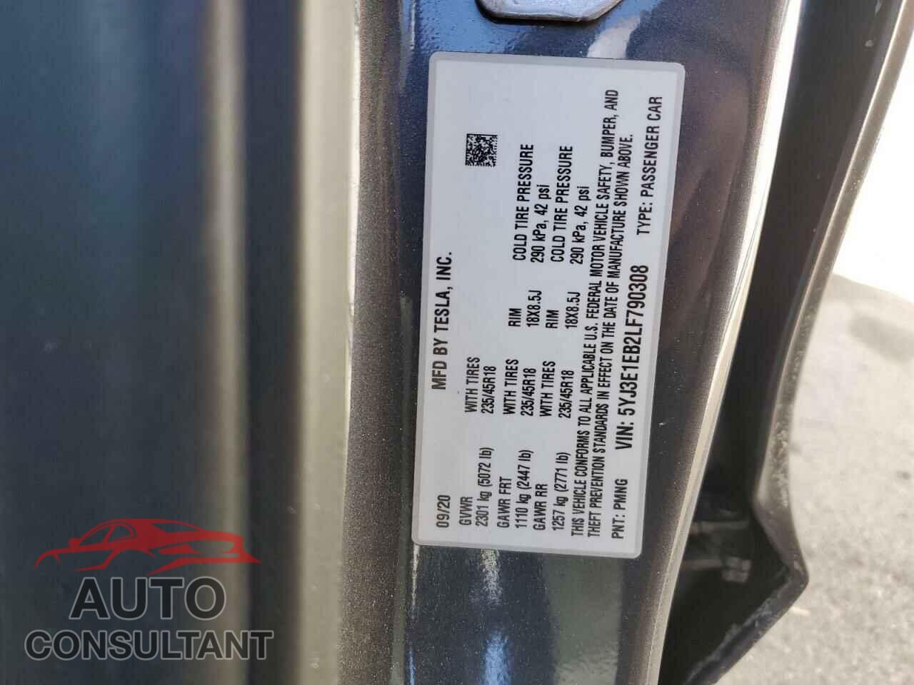 TESLA MODEL 3 2020 - 5YJ3E1EB2LF790308