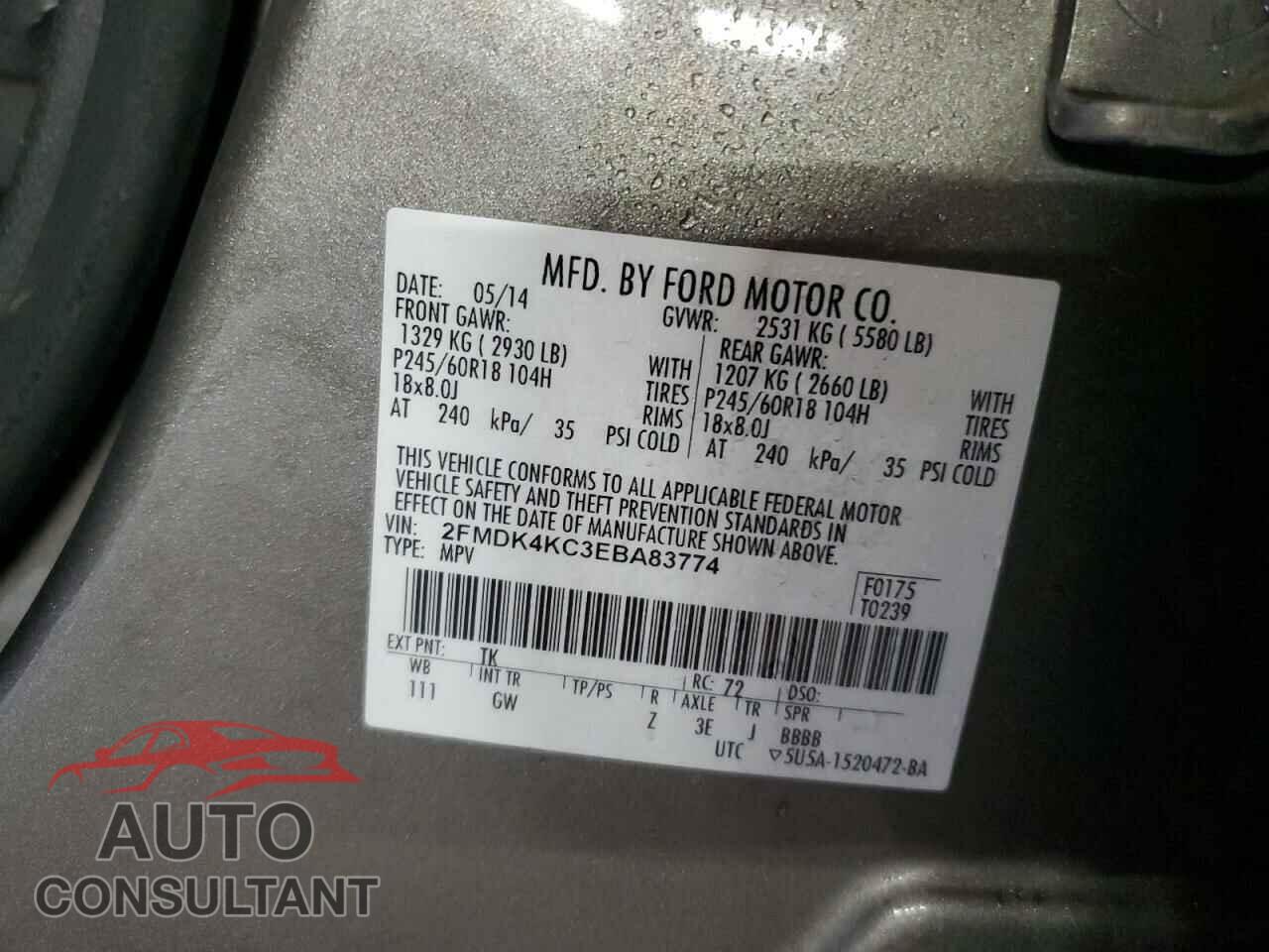 FORD EDGE 2014 - 2FMDK4KC3EBA83774