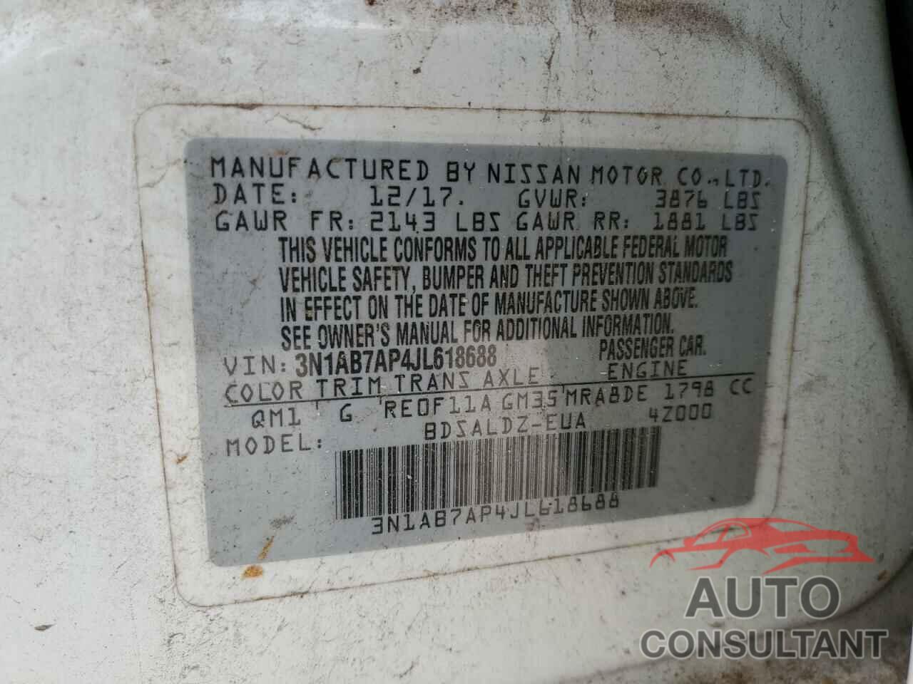 NISSAN SENTRA 2018 - 3N1AB7AP4JL618688