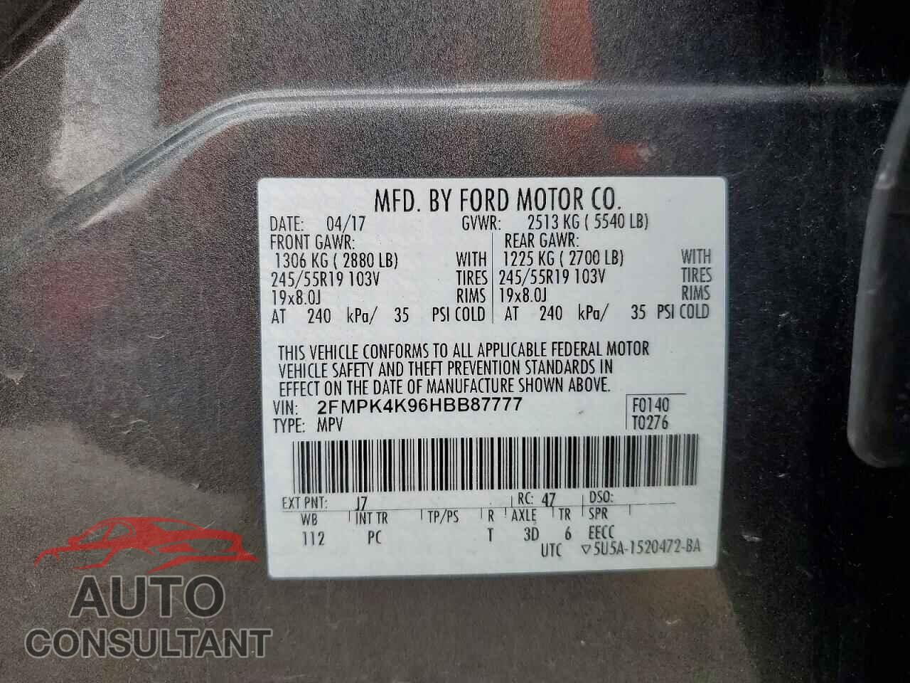 FORD EDGE 2017 - 2FMPK4K96HBB87777