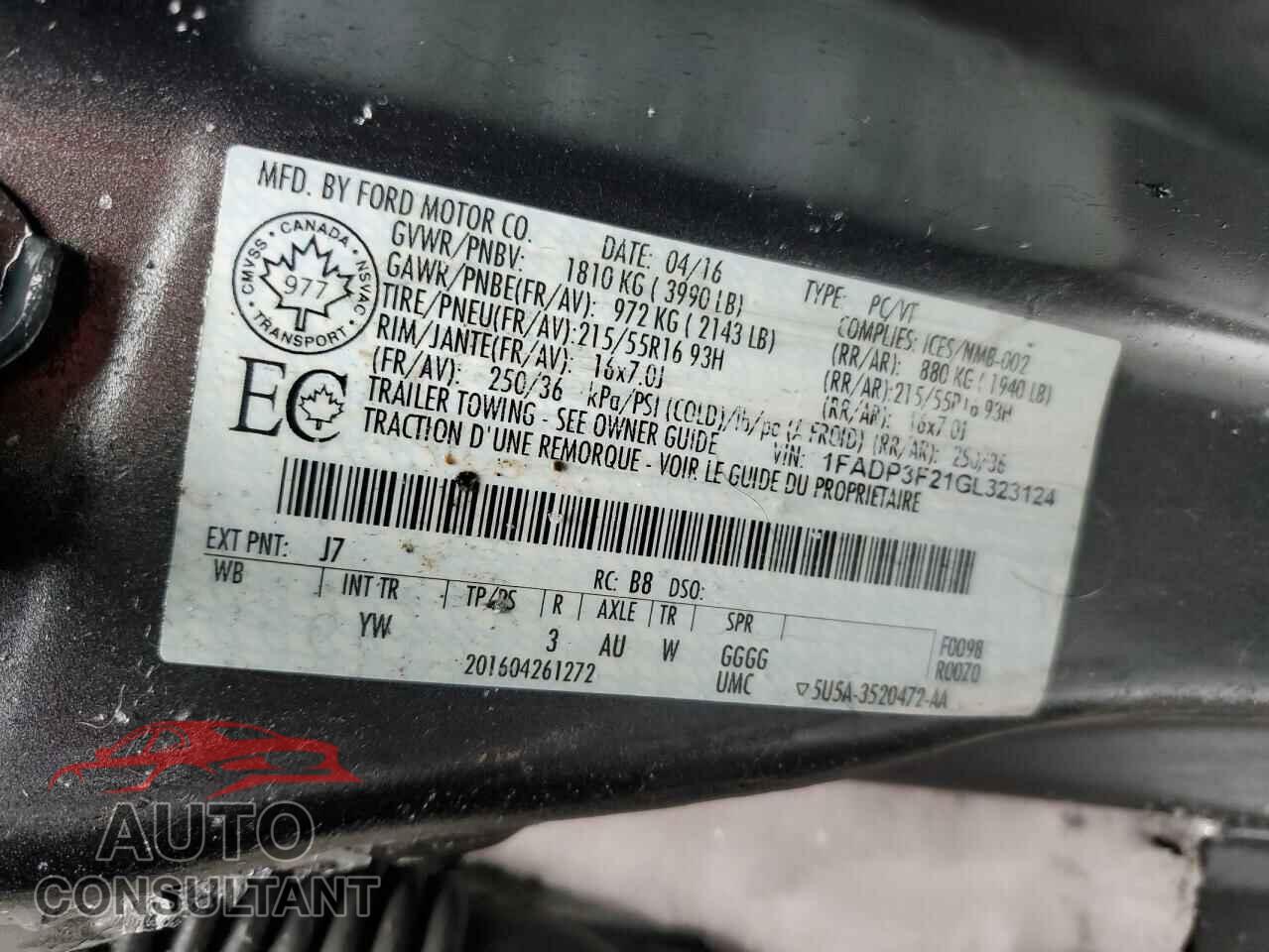 FORD FOCUS 2016 - 1FADP3F21GL323124