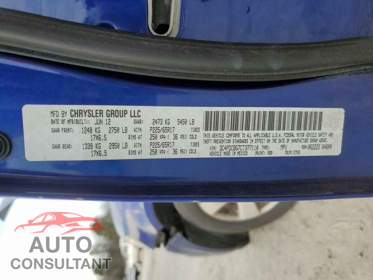 DODGE JOURNEY 2012 - 3C4PDCBG7CT377110