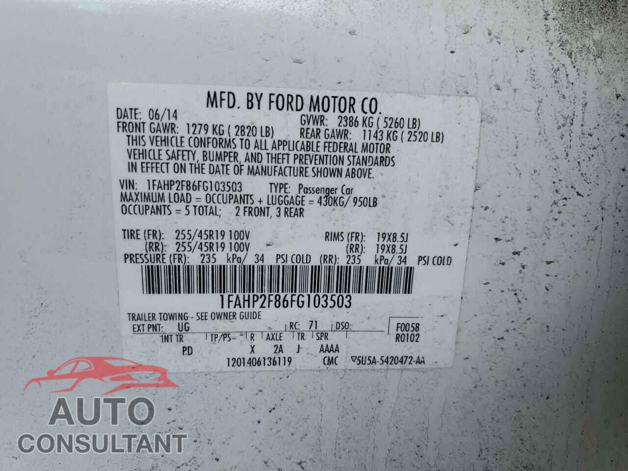 FORD TAURUS 2015 - 1FAHP2F86FG103503