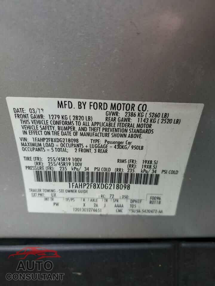 FORD TAURUS 2013 - 1FAHP2F8XDG218098