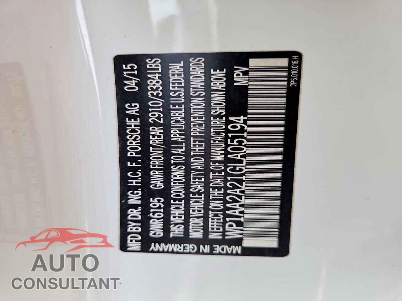 PORSCHE CAYENNE 2016 - WP1AA2A21GLA05194