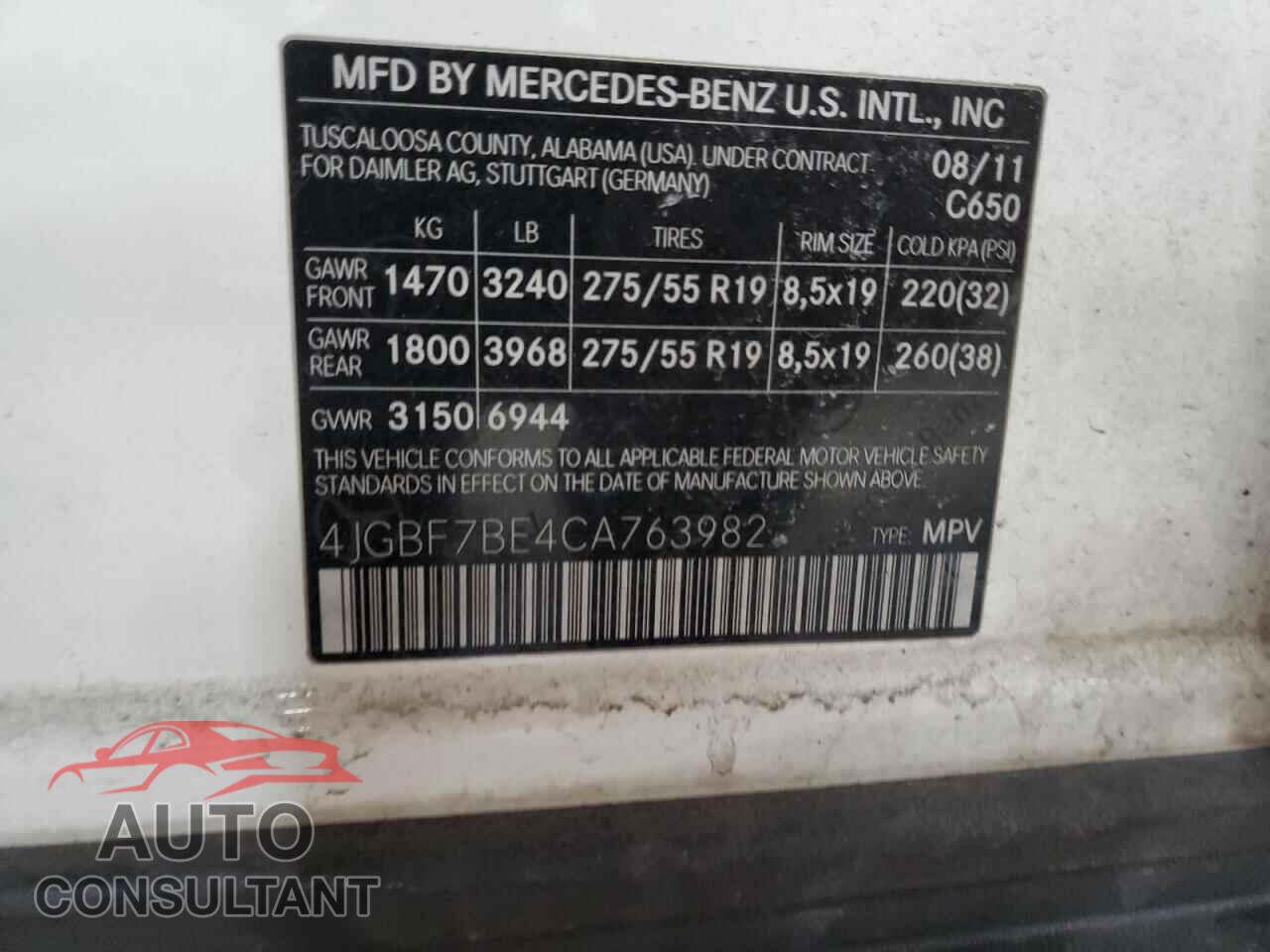 MERCEDES-BENZ GL-CLASS 2012 - 4JGBF7BE4CA763982
