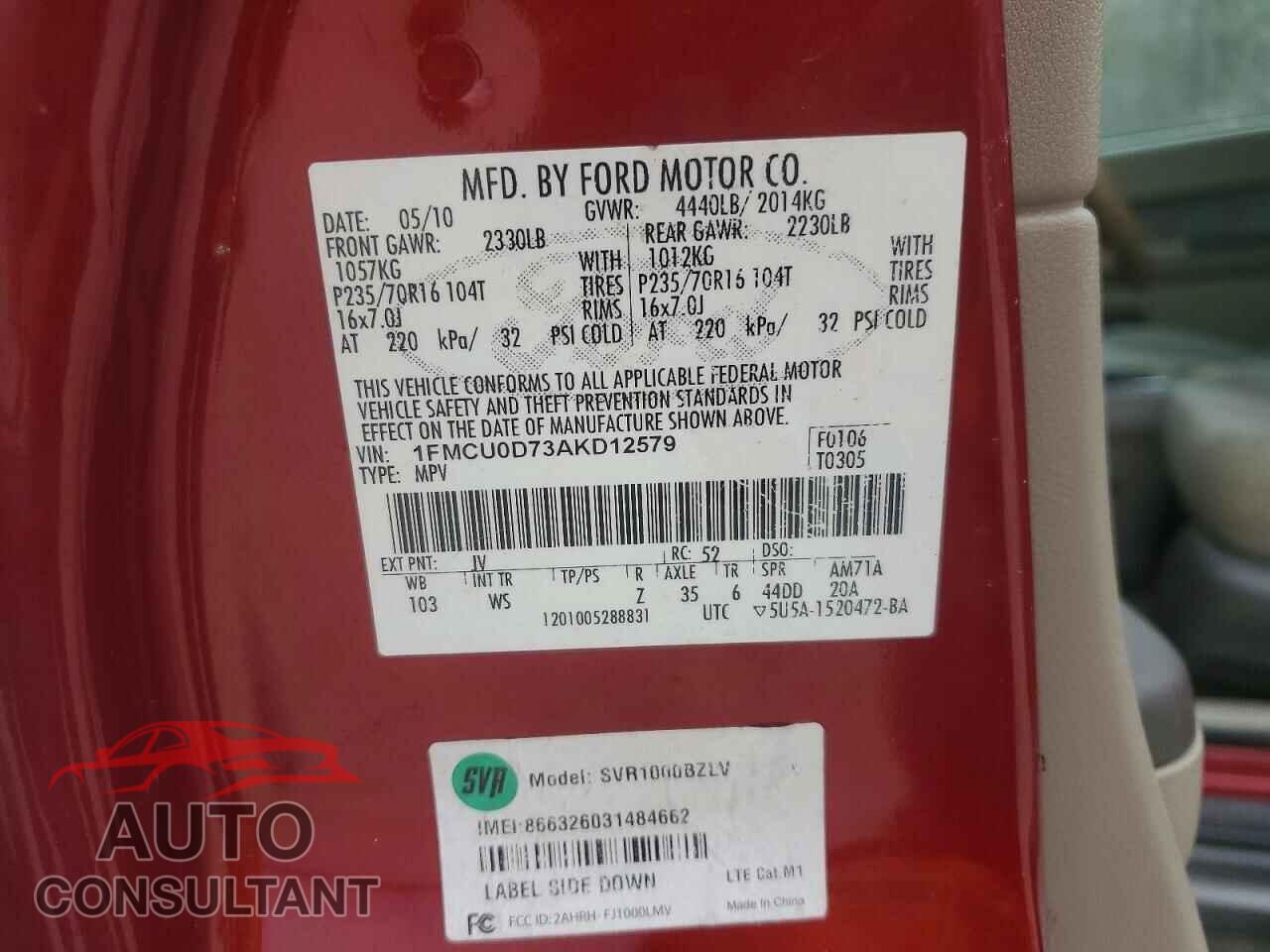 FORD ESCAPE 2010 - 1FMCU0D73AKD12579