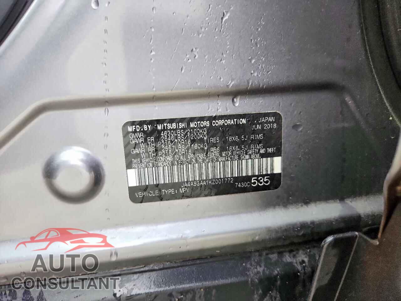 MITSUBISHI ECLIPSE 2019 - JA4AS3AA1KZ001772
