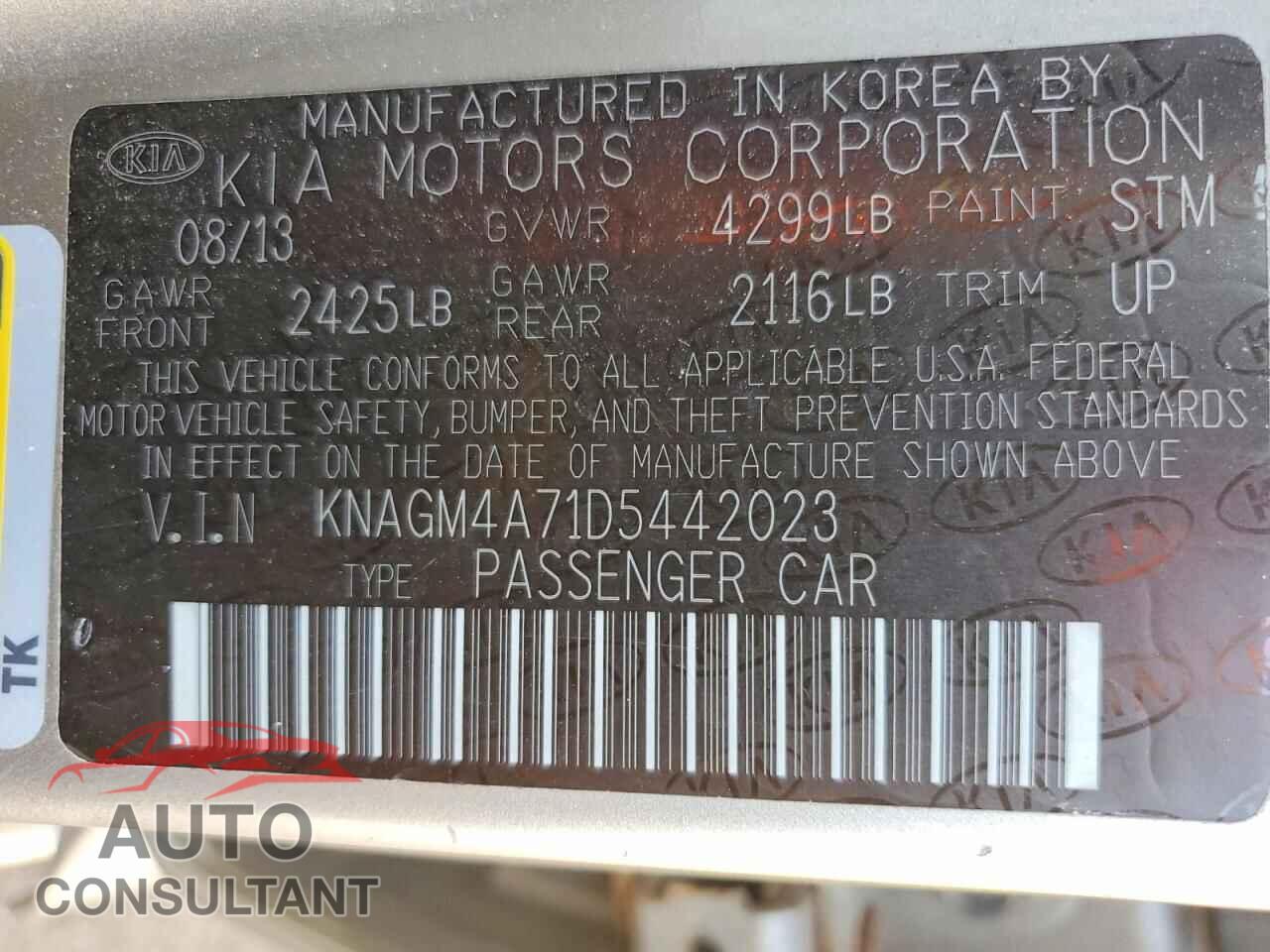 KIA OPTIMA 2013 - KNAGM4A71D5442023