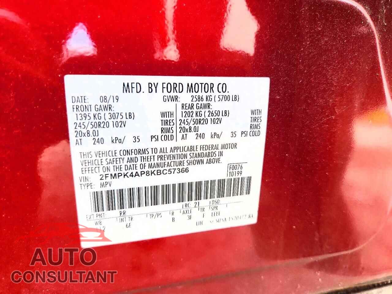 FORD EDGE 2019 - 2FMPK4AP8KBC57366