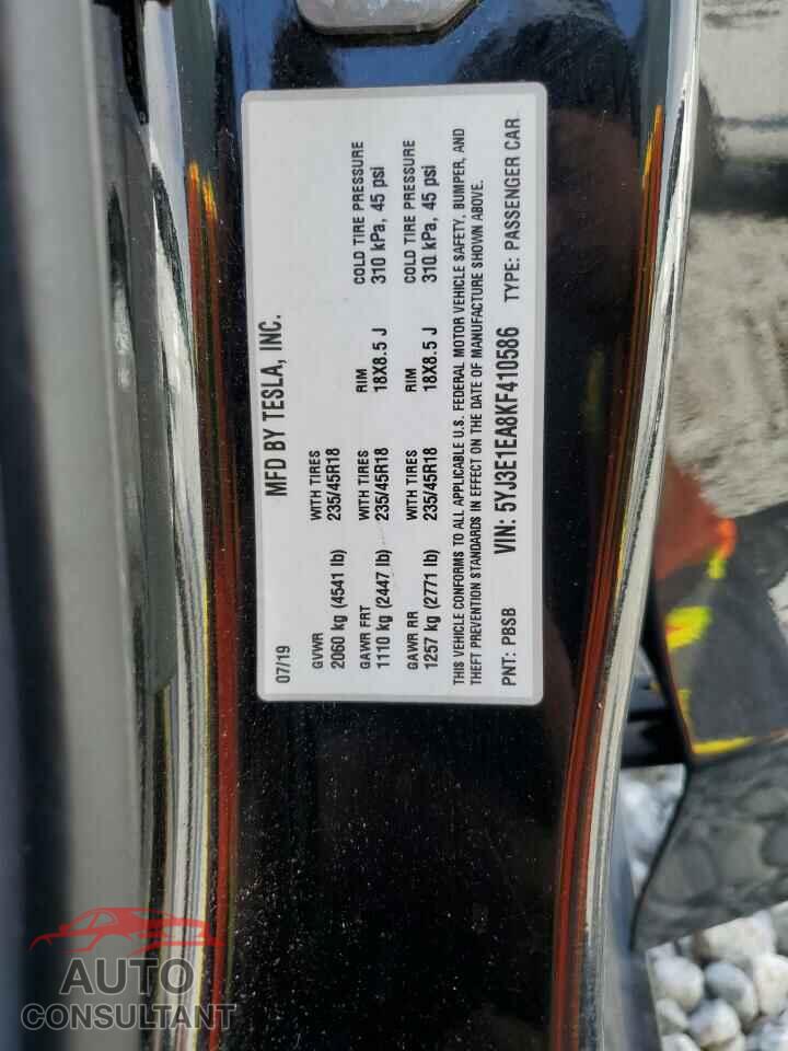 TESLA MODEL 3 2019 - 5YJ3E1EA8KF410586