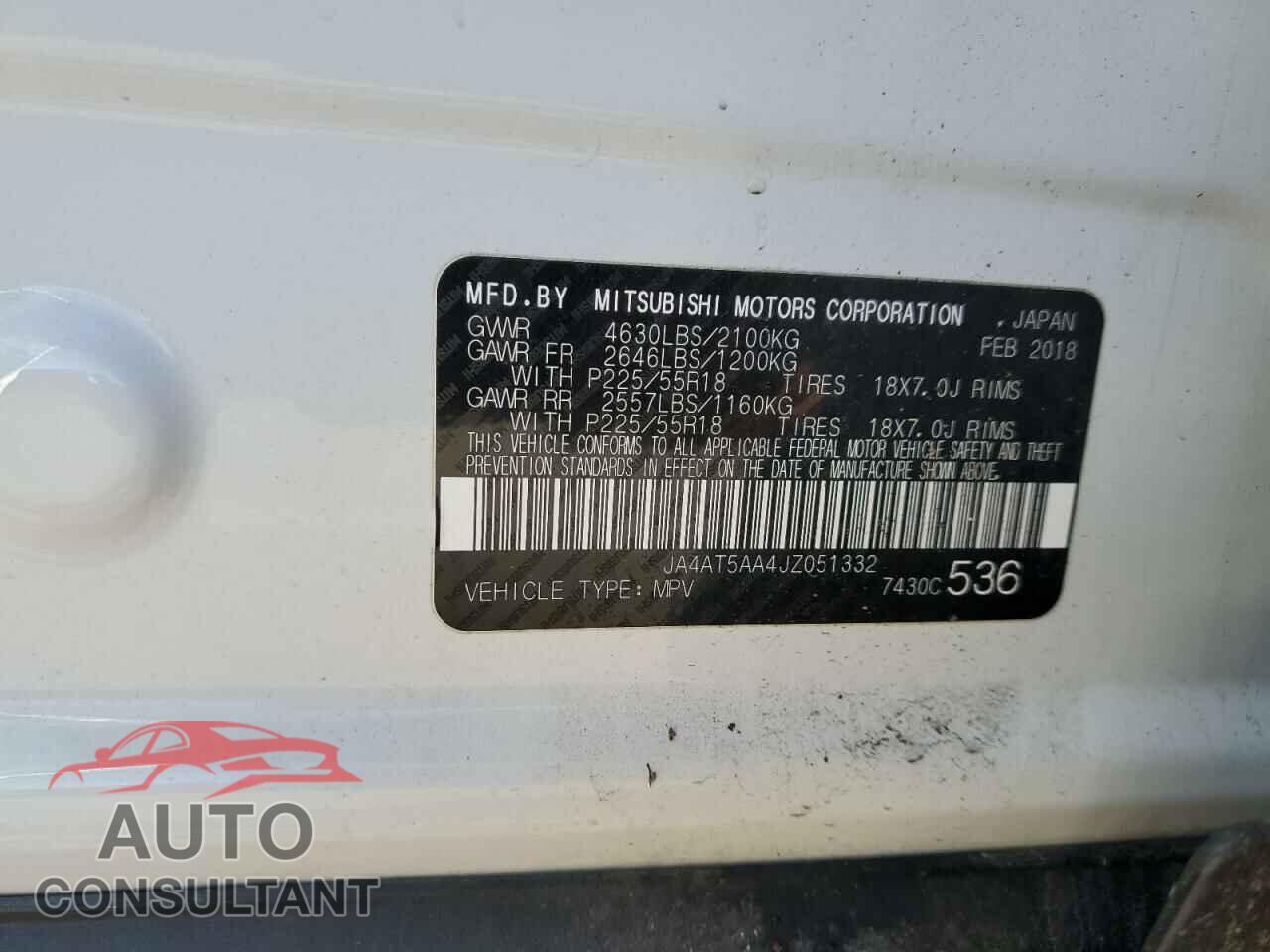 MITSUBISHI ECLIPSE 2018 - JA4AT5AA4JZ051332